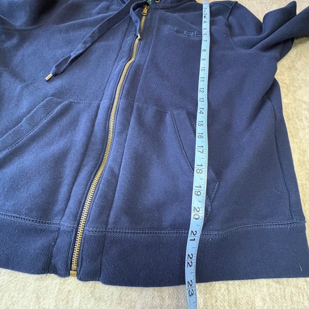 LRL Lauren Jeans Co Ralph Lauren Full Zip Hoodie Women L Navy Fleece Sweatshirt - Picture 7 of 9